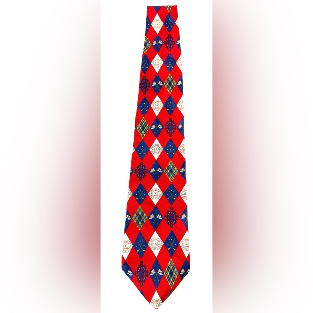 Vintage Tabasco Hot Sauce Flags Pepper Retro Necktie 100% Silk USA
